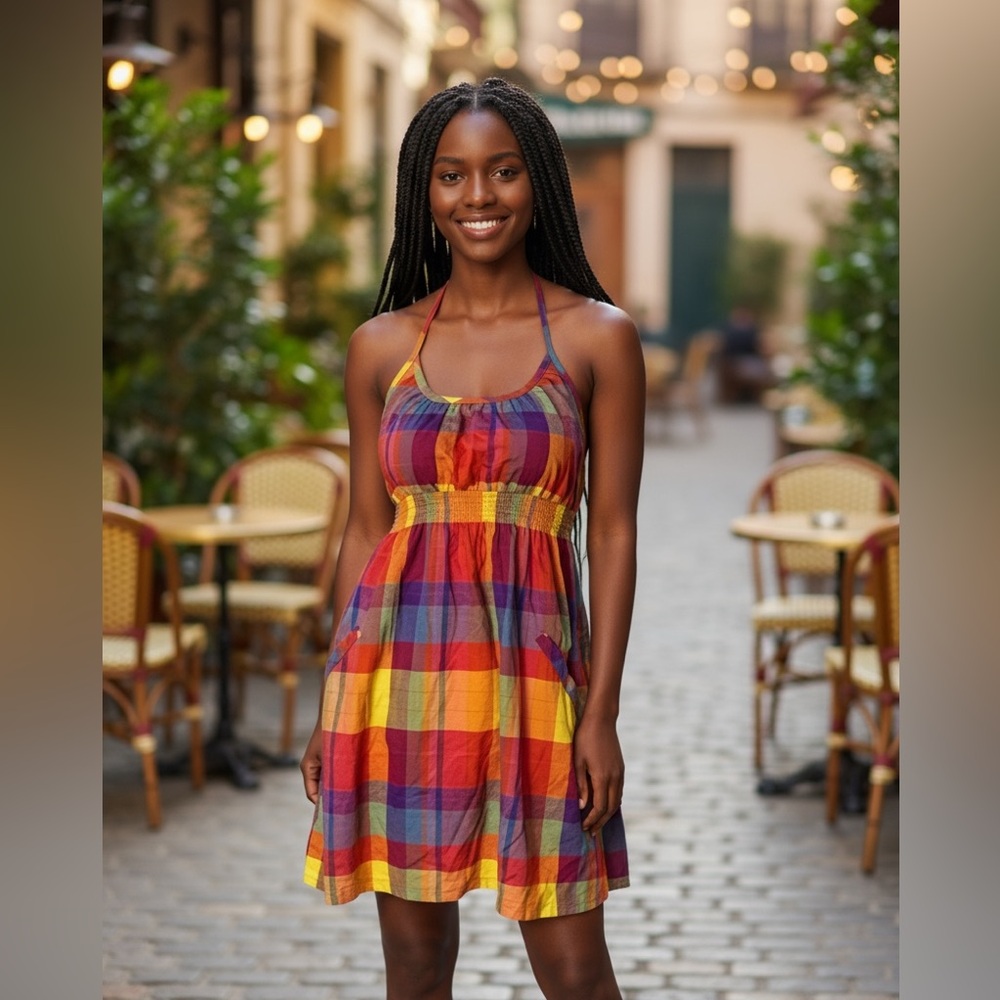 Old Navy Multicolor Fall plaid halter neck dress pockets‎ open back Medium